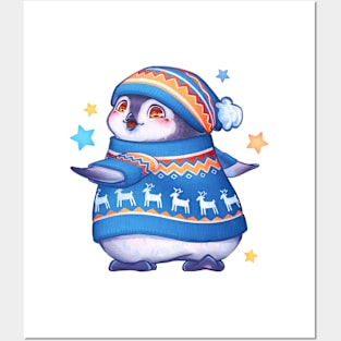 Cute penguin in a sweater Posters and Art